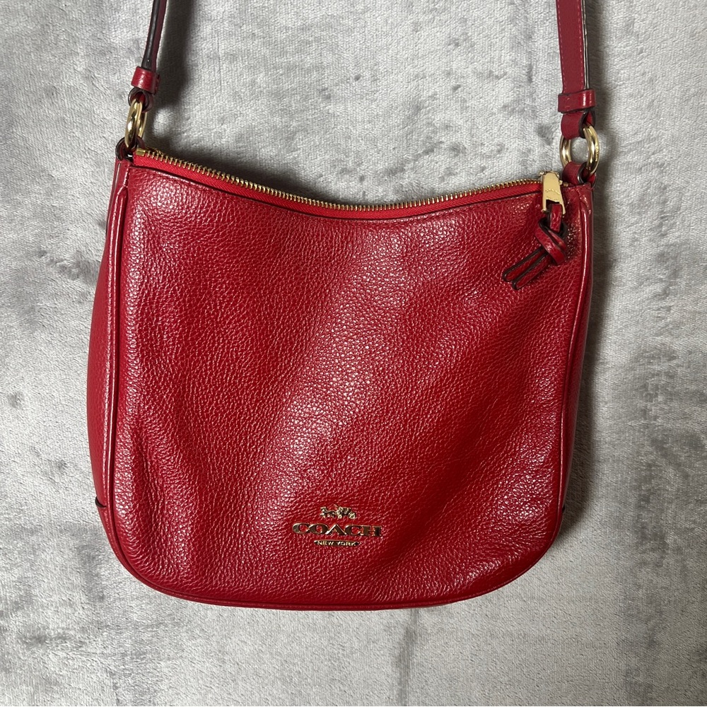 Coach Cherry Red Pebbled Leather Shoulder Bag